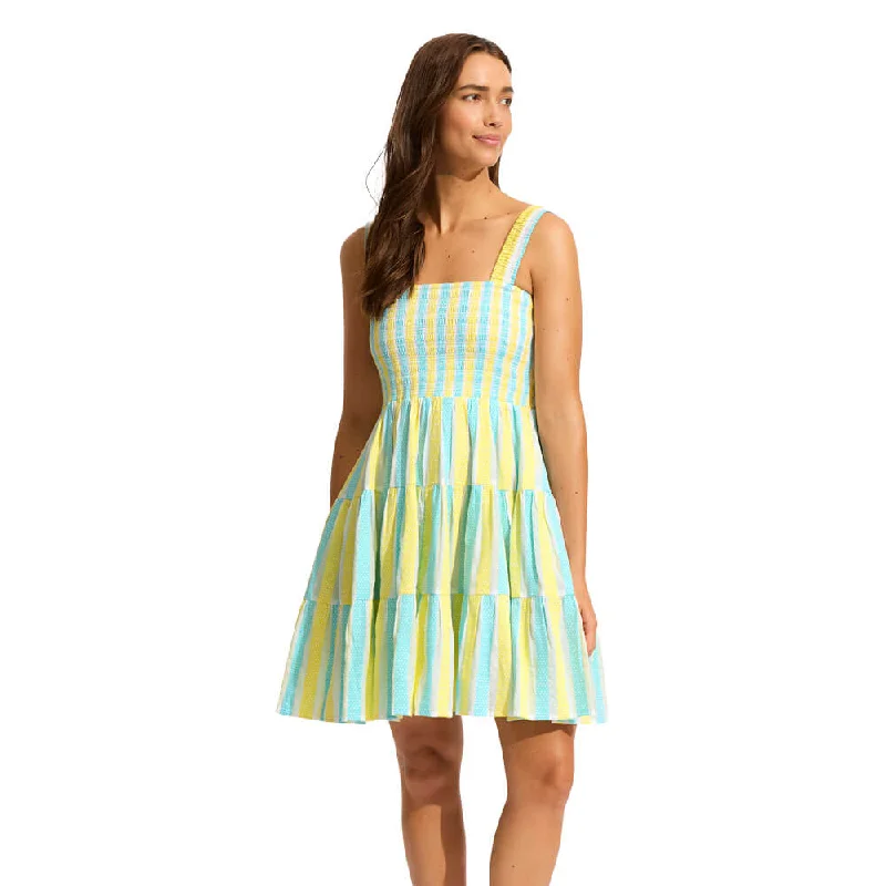 Seafolly Garden Party Embroidery Stripe Mini Dress Cover Up - Limelight