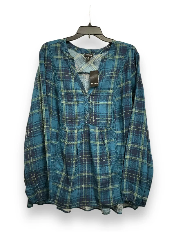 Top Long Sleeve By Torrid In Plaid Pattern, Size: 2x