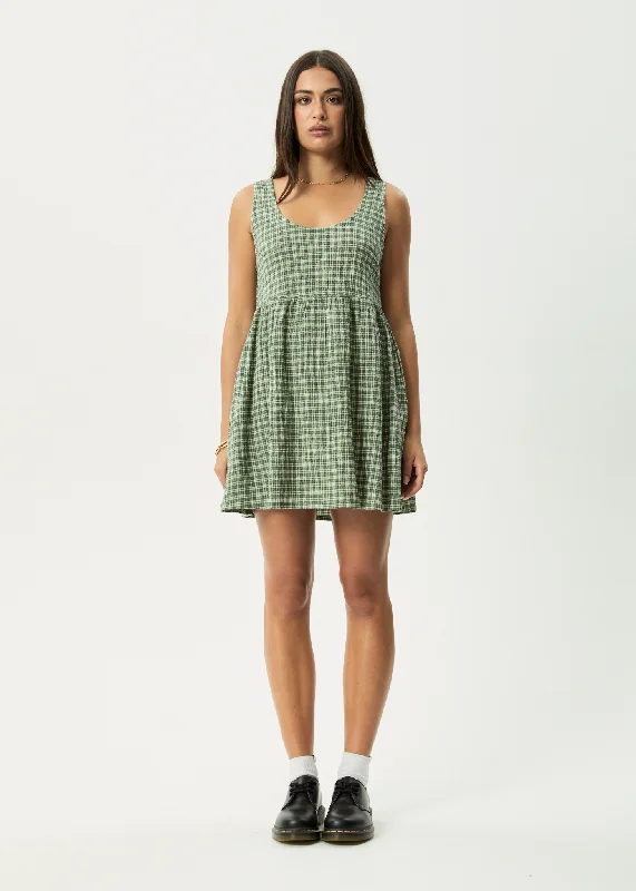 AFENDS Womens Base Jesse - Seersucker Mini Dress - Deep Green Check