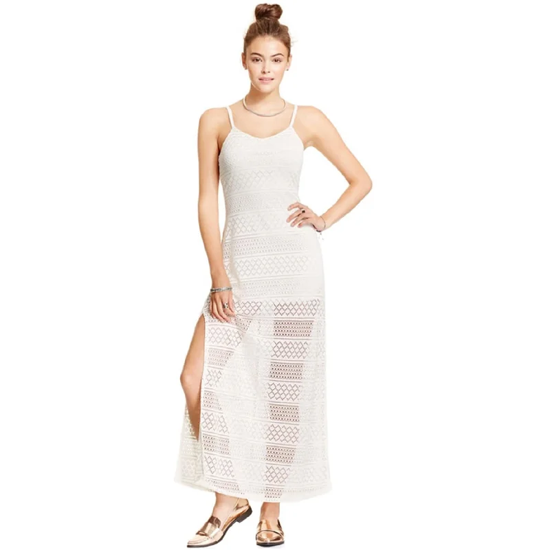 Joe & Elle Womens Strappy Lace Maxi Dress, Off-White, Large