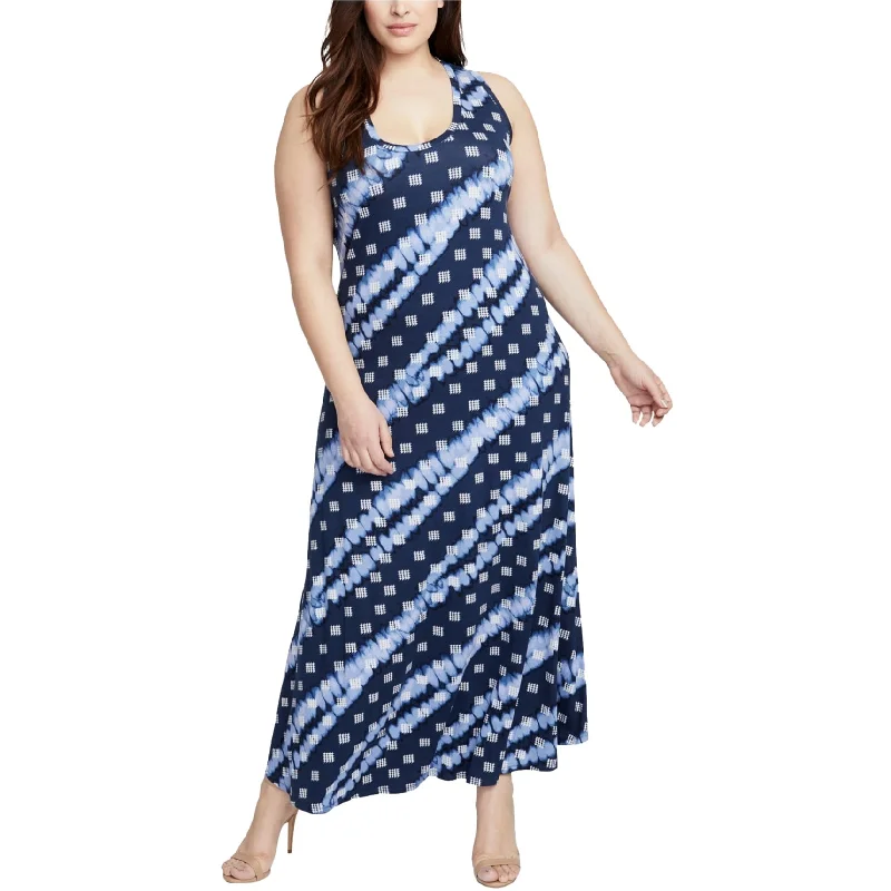 Rachel Roy Womens Tie Dye Maxi Dress, Blue, 1X