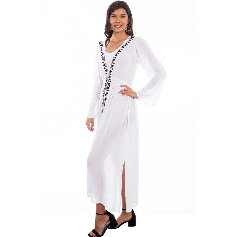 Scully Western Dress Womens L/S Embroidered Slit Maxi White F0_PSL-257