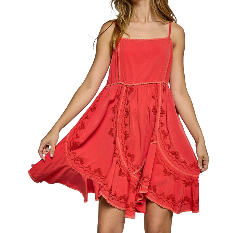 Pol Women's Red Embroidered Sleeveless Mini Dress