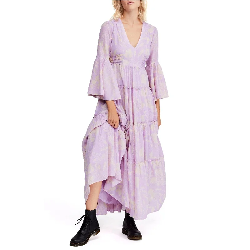 Free People Womens Carmen Maxi Dress, Purple, Large