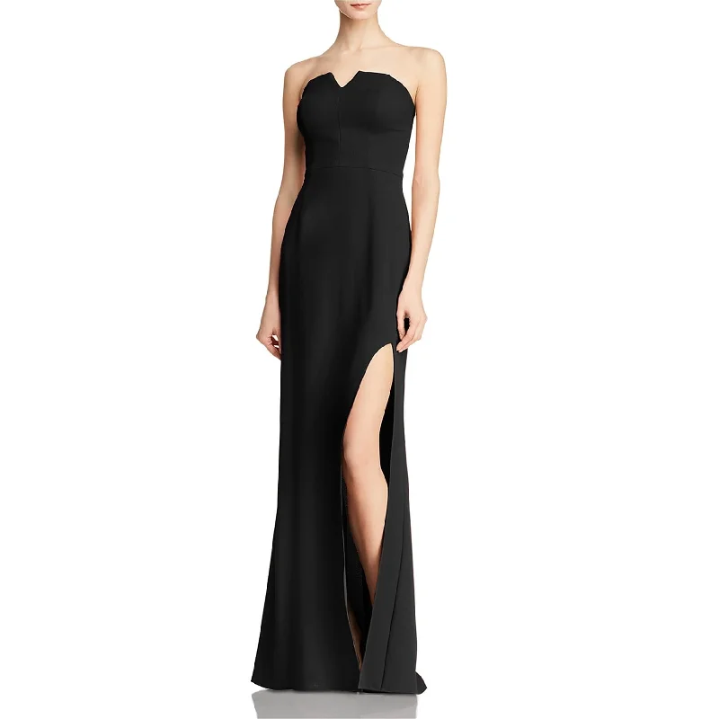 Aqua Womens Crepe Side Slit Gown Maxi Sheath Strapless Dress, Black, 10