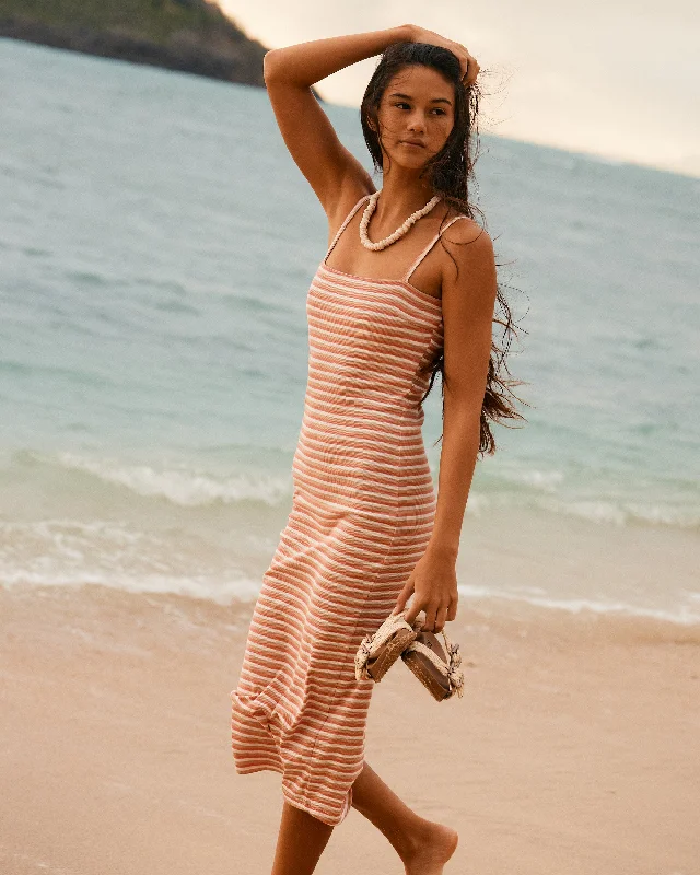 Solar Coast Midi Dress - Egret Mini Stripe