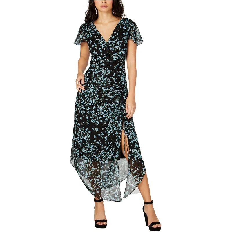 I-N-C Womens Flutter-Sleeve Ruched Maxi Dress