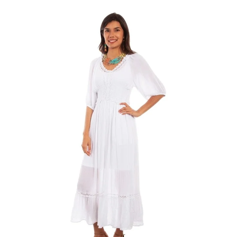 Scully Western Dress Womens 3/4 Sleeve Lace Maxi White F0_PSL-253