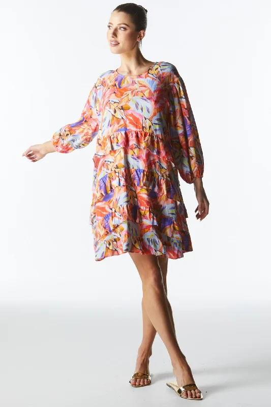 Fate Midsummer Ruffle Long Sleeve Mini Dress Sunset Palm