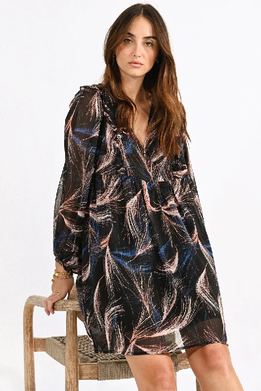 Molly Bracken V-Neck Swirl Mini Dress Black Lucie