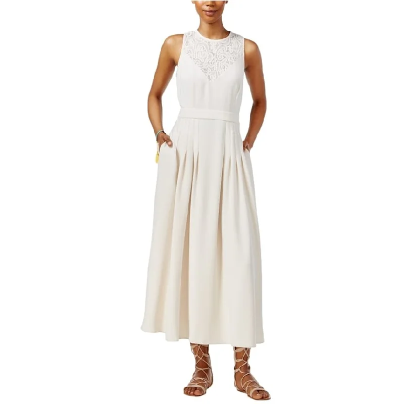 Rachel Roy Womens Pleated Lace Maxi Dress, White, 4