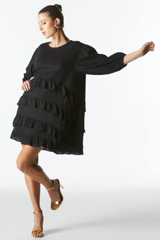 Fate Midsummer Ruffle Long Sleeve Mini Dress Black