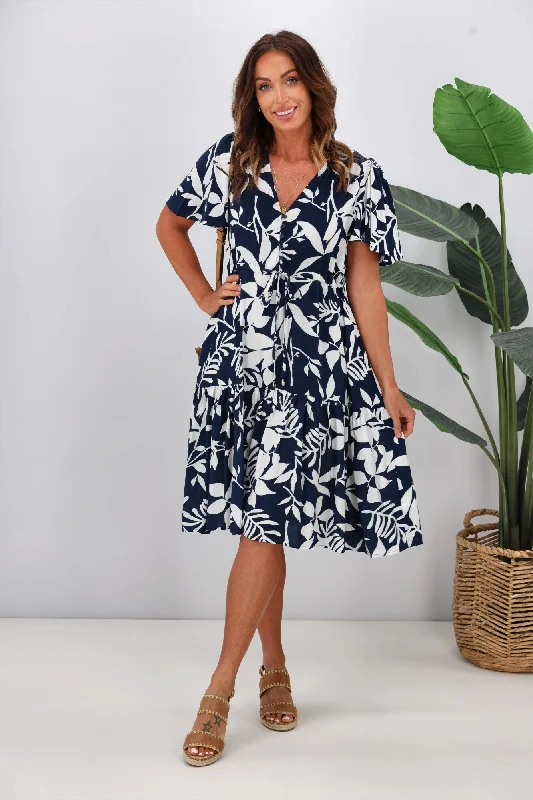 Fria Issy Petal Print Mini Dress Navy