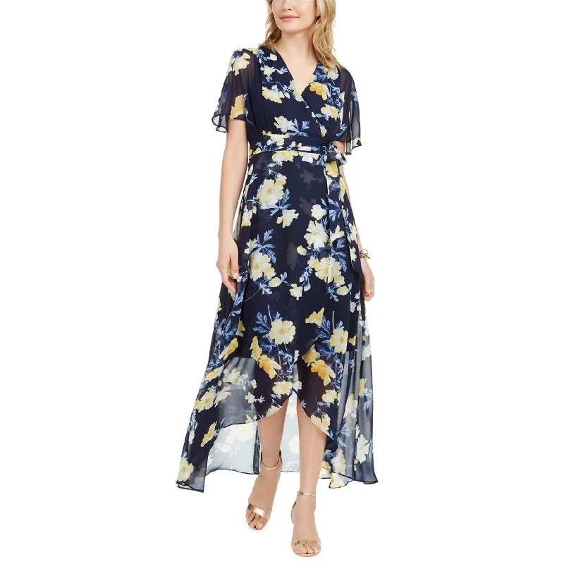 Jessica Howard Womens Floral High-Low Maxi Dress, Blue, 6