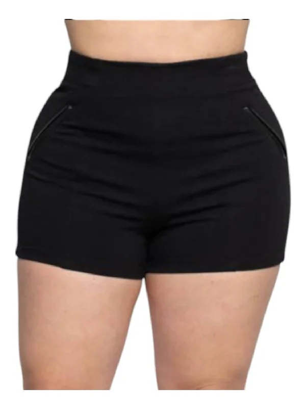 Ponte Zip Back Hot Shorts In Black