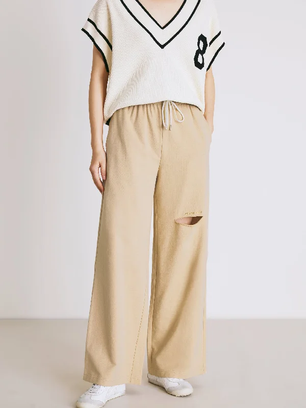 Torn Wide Leg Pants-Camel