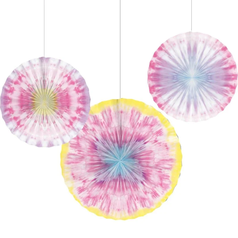 Tie Dye Party Fans, 3 Count