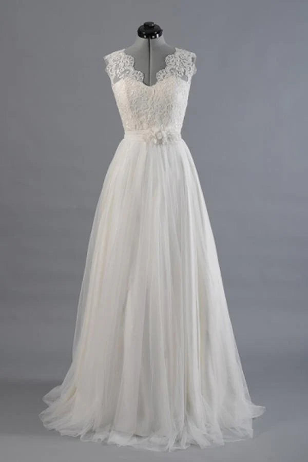 Elegant and noble A-shaped V-neck belt with stickers for beach and floor length wedding dresses