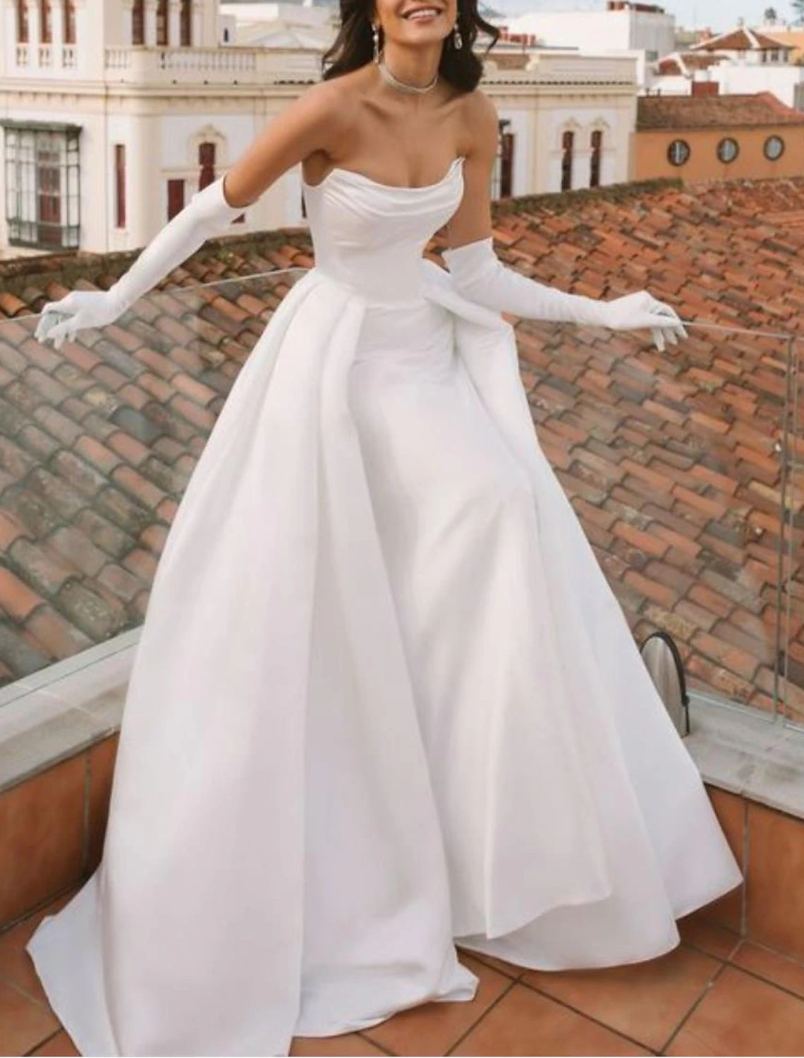 Bridal Shower Casual Wedding Dresses Sheath / Column Sweetheart Sleeveless Sweep / Brush Train Satin Bridal Gowns With Solid Color