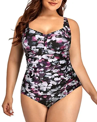 Sweetheart Neckline Backless One Piece Swimsuit-Purple Floral