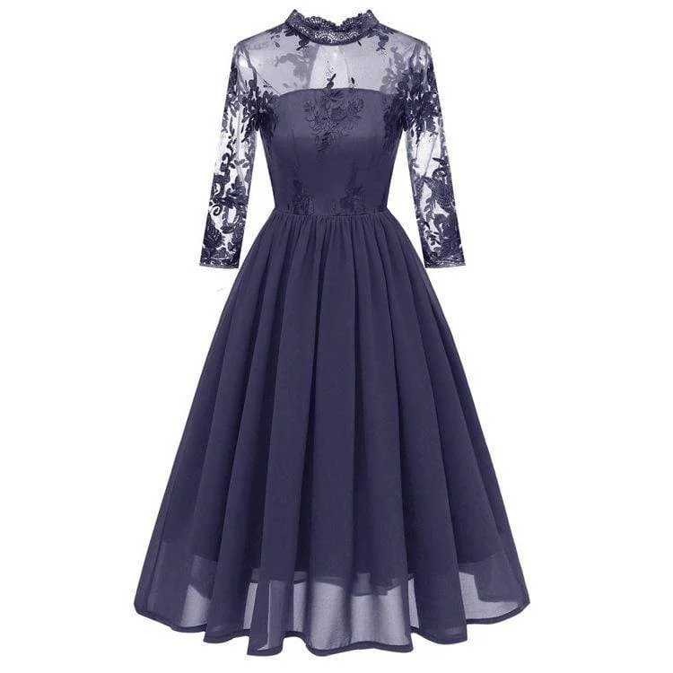 Women's Lace Sleeved Chiffon Party Dresses Wedding Dress