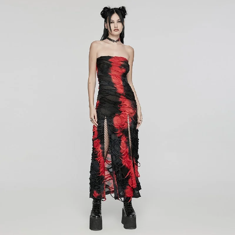 Women's Gothic Contrast Color Ripped Split Party Dress