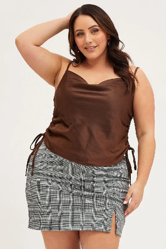 Brown Singlet Top Satin Ed Side