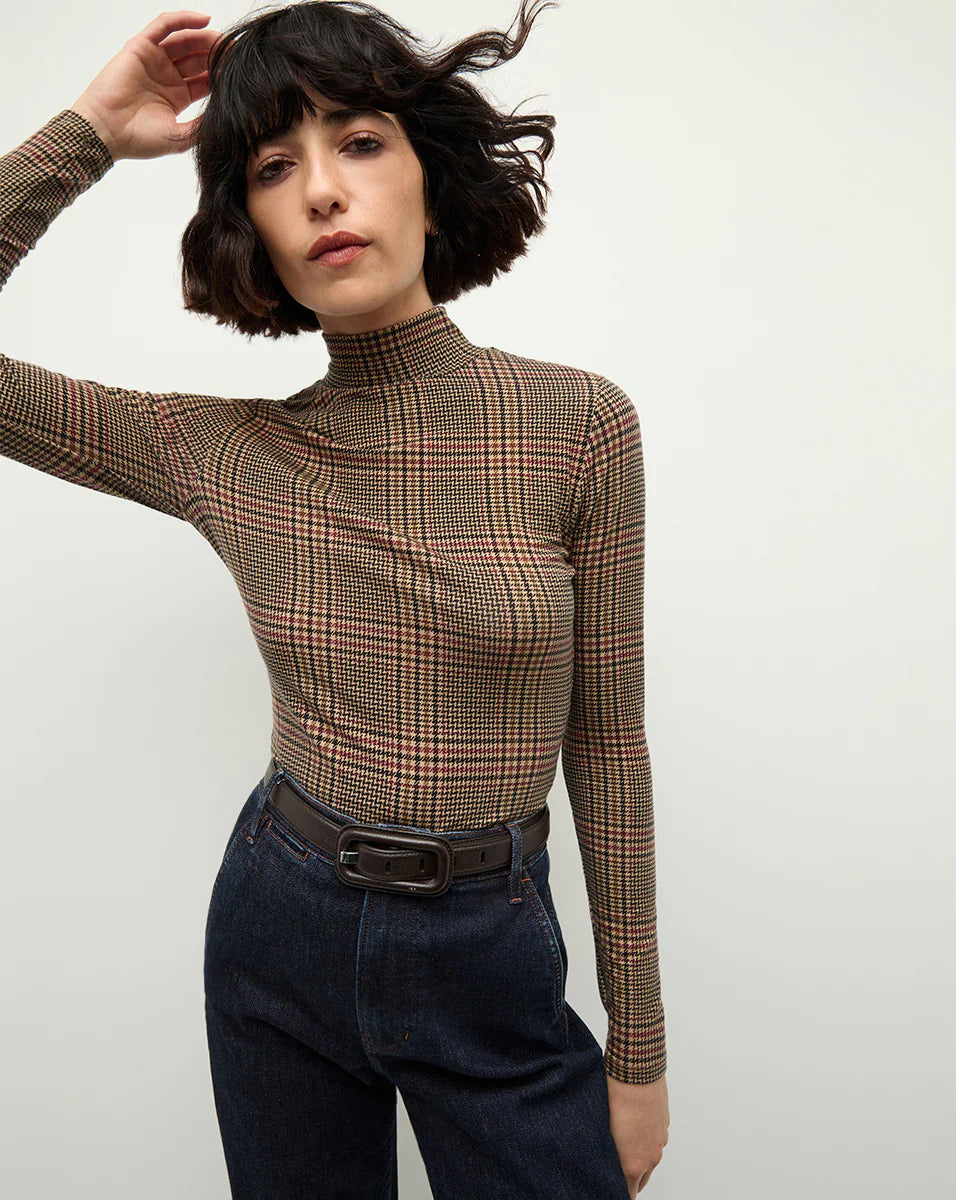 Nate Plaid Turtleneck - Camel Black