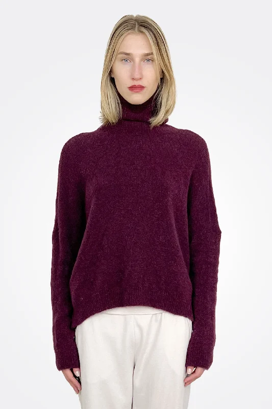 Wool Alpaca High neck Sweater - Burgundy