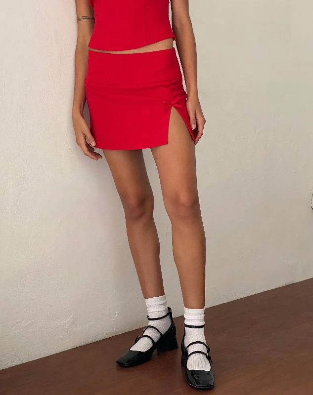 Yanti Mini Skirt in Red with Red Bows