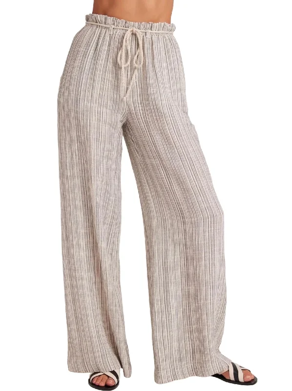 Drawcord Wide Leg Pant In Eze Slub Stripe