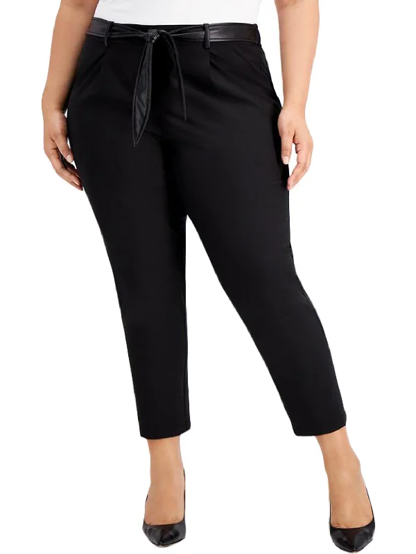 Plus Womens Belted Crop Cropped Pants