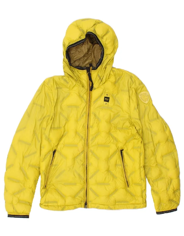 BLAUER Womens Hooded Padded Jacket UK 16 Large Yellow Polyamide