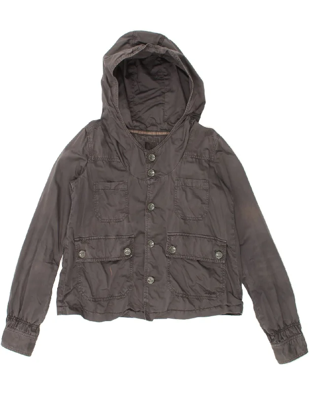 DIESEL Womens Hooded Utility Jacket UK 14 Medium Grey Cotton