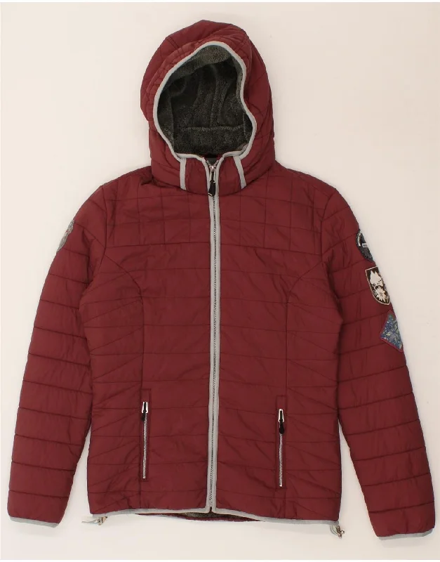 NAPAPIJRI Womens Hooded Padded Jacket UK 14 Medium Maroon Polyamide