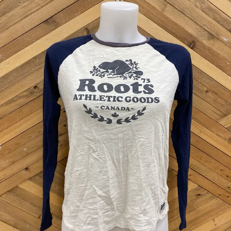 Roots - Women's L/S T-Shirt - MSRP $48: White/ Navy-women-SM