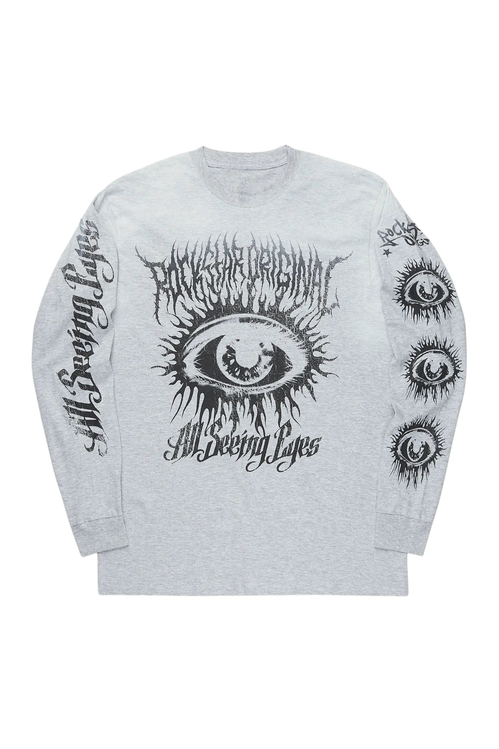 All Seeing Eyes Heather Grey Long Sleeve Graphic T-Shirt