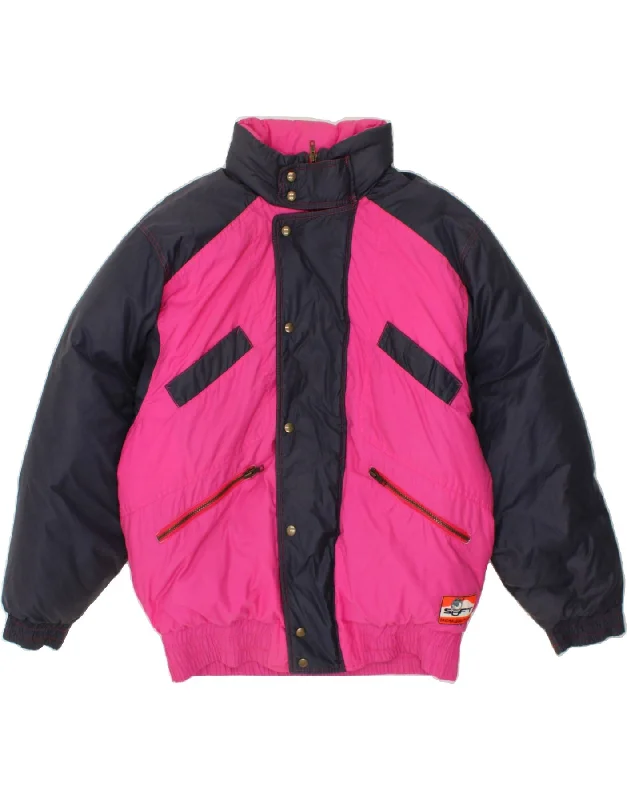 VINTAGE Womens Oversized Padded Jacket UK 10 Small Pink Colourblock Cotton