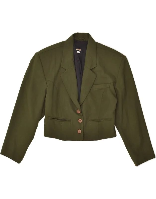 ARENA Womens Crop 3 Button Blazer Jacket UK 10 Small Green Viscose