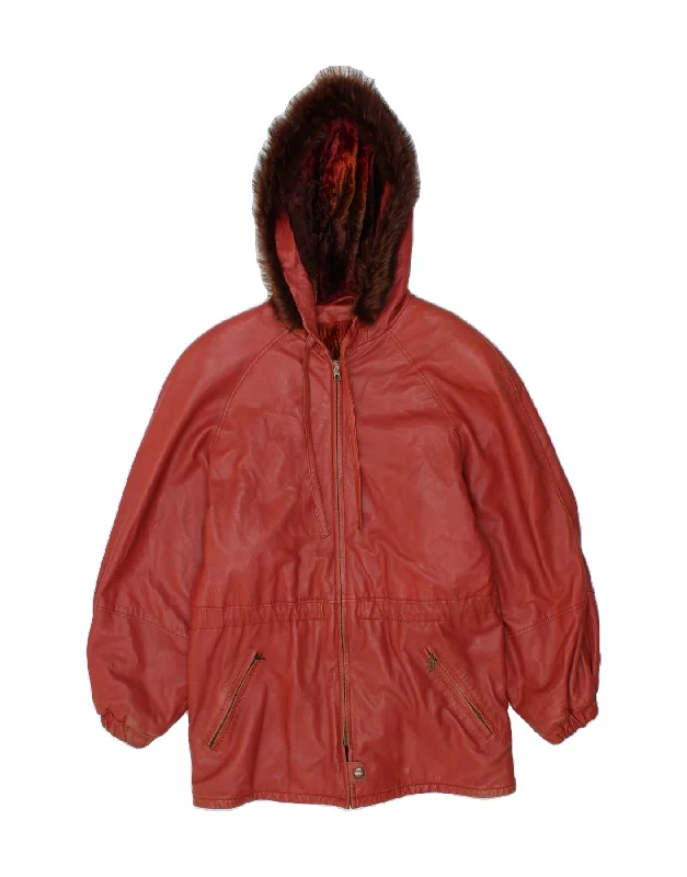 BRUNO MAGLI Womens Hooded Leather Coat UK 16 Large Red Leather