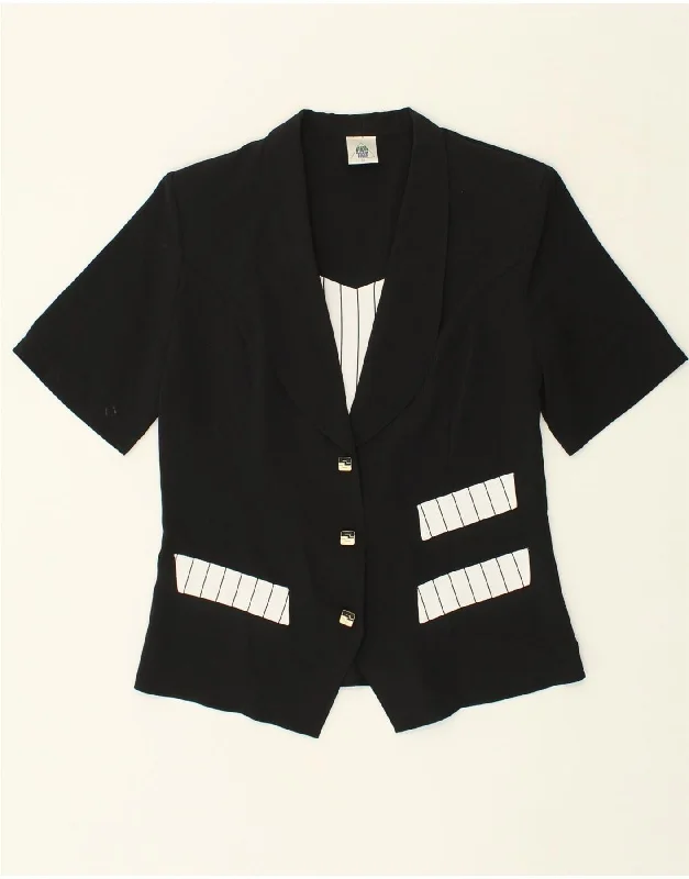 C&A Womens New Fast Short Sleeve 3 Button Blazer Jacket EU 38 Medium Black