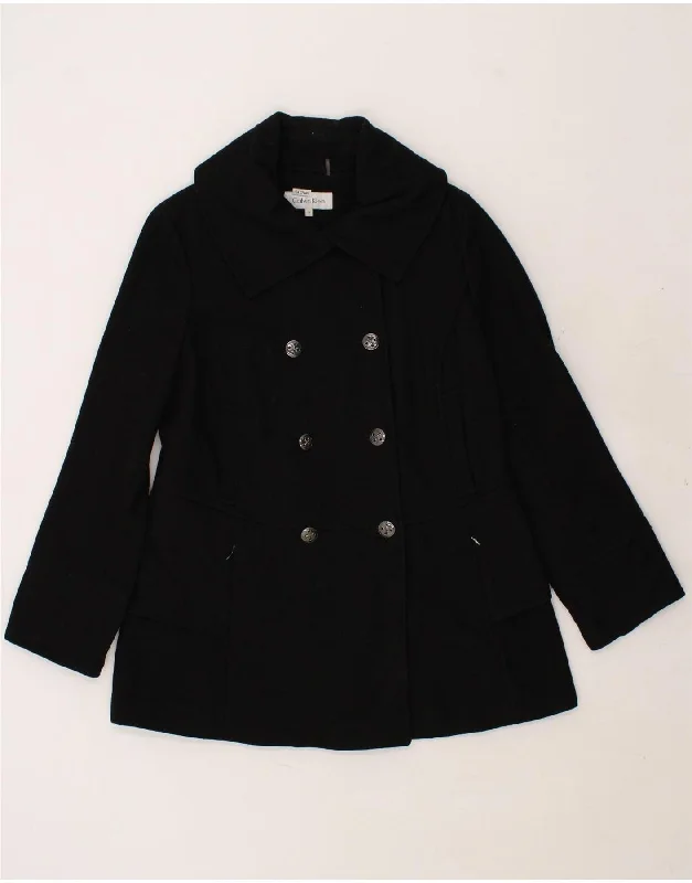 CALVIN KLEIN Womens Pea Coat UK 14 Medium Black Wool