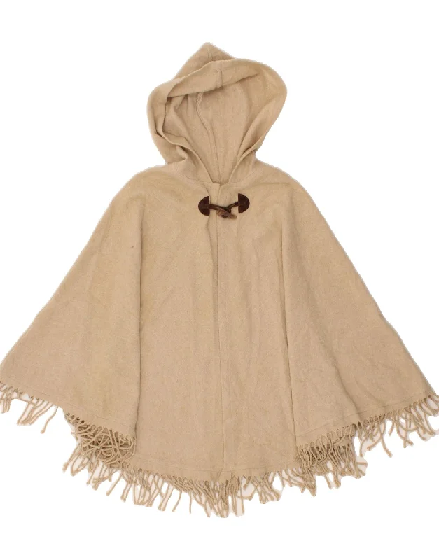 COLLECTION Womens Hooded Poncho Coat One Size Beige Acrylic