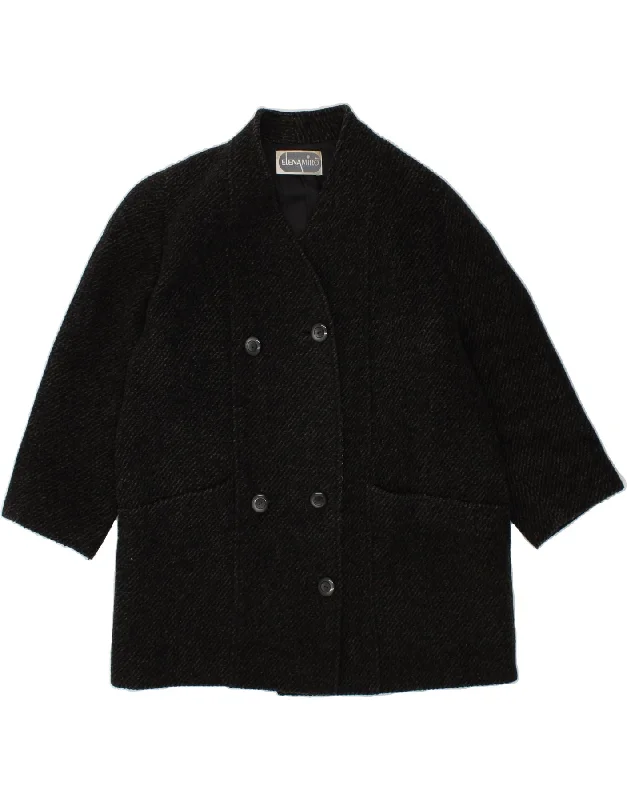 ELENA MIRO Womens Double Breasted Coat UK 18 XL Black Wool