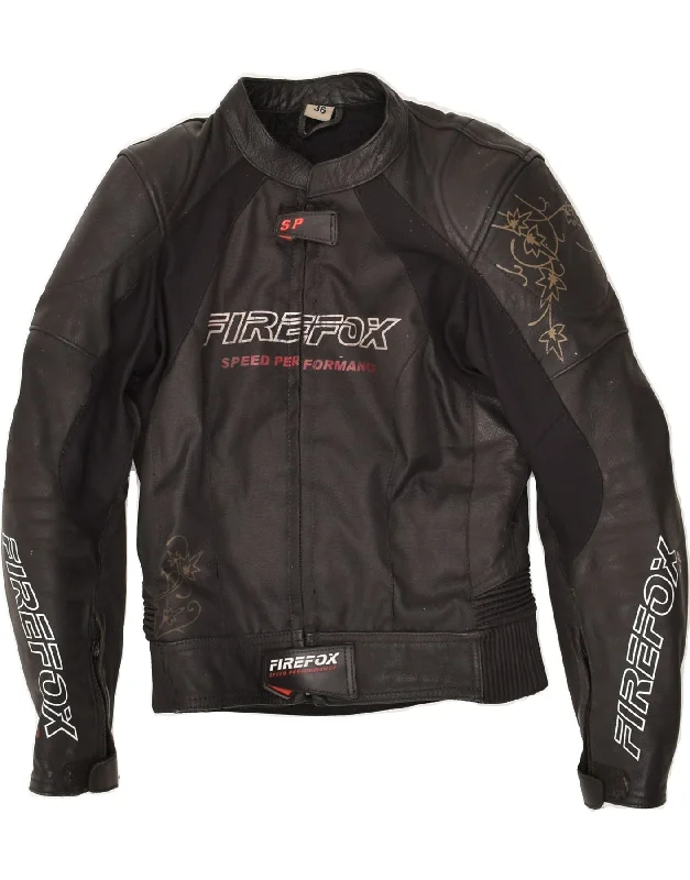 FIREFOX Womens Graphic Biker Jacket EU 36 Small Black