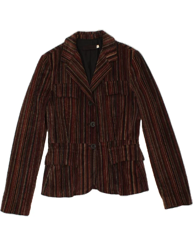 IMPERIAL Womens 3 Button Blazer Jacket UK 12 Medium Brown Striped Cotton