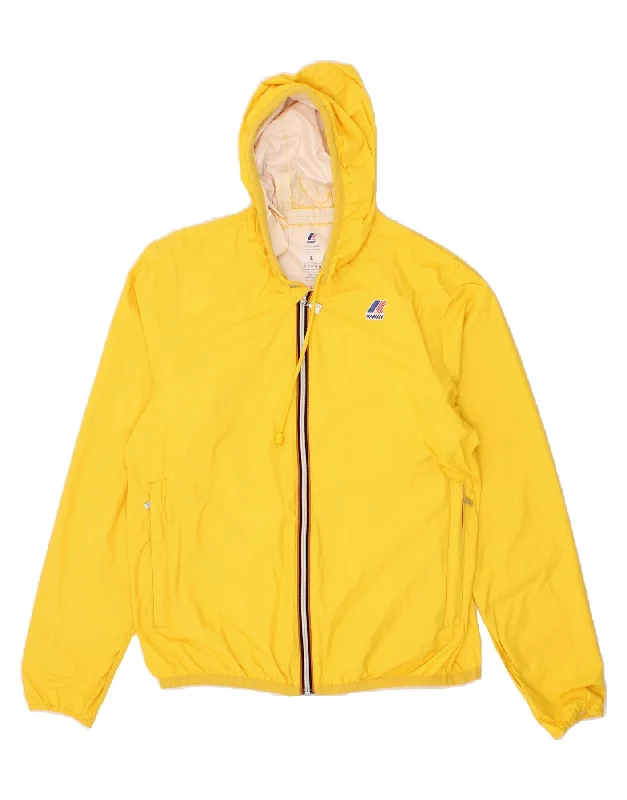 K-WAY Womens Hooded Rain Jacket UK 16 Large Yellow Polyamide