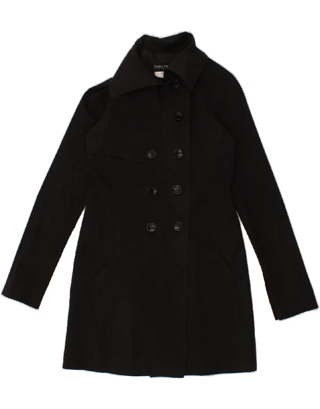 PATRIZIA PEPE Womens Double Breasted Coat IT 44 Medium Black Cotton