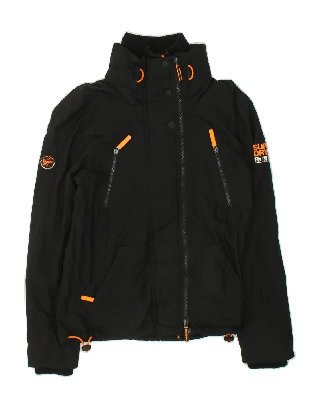 SUPERDRY Womens Windattacker Longline Windbreaker Jacket UK 10 Small Black