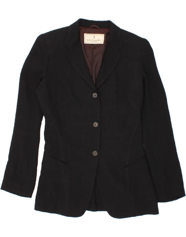 TRUSSARDI Womens 3 Button Blazer Jacket IT 42 Medium Black Viscose